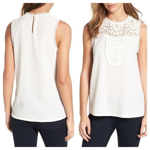 Halogen Lace & Crepe White Top Sz Medium - Picture 1 of 12
